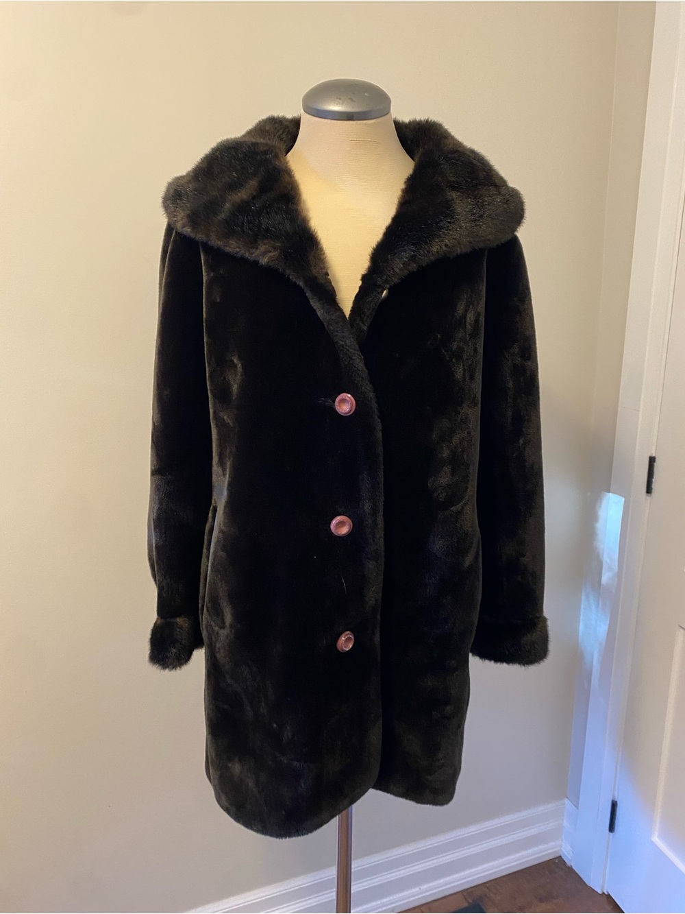 Plush Black Faux Fur Pea Coat